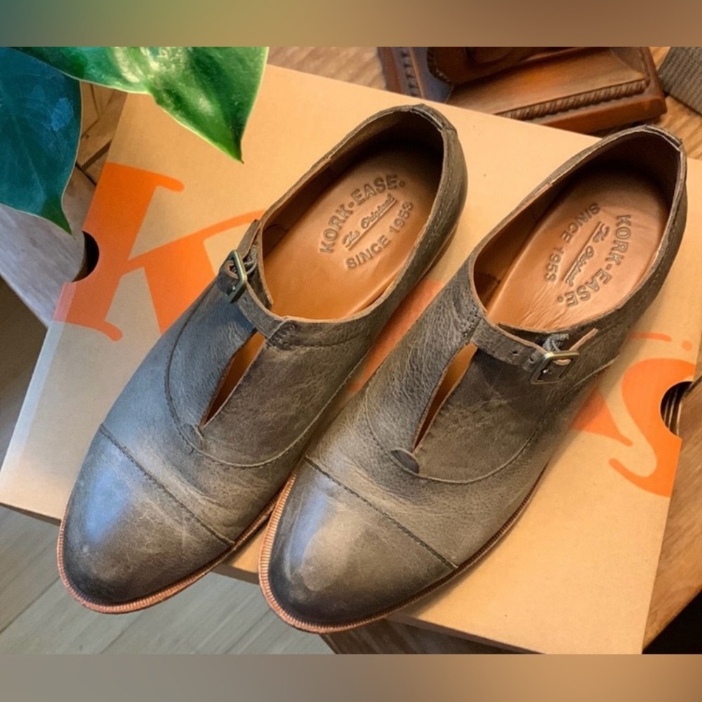 Kork-Ease Leather Niseda Oxfords. Size 8. Grey.